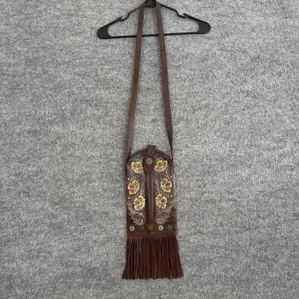 Vtg Old Gringo Leather Fringe Crossbody Bag Brown Floral Western Cowgirl Hippie
